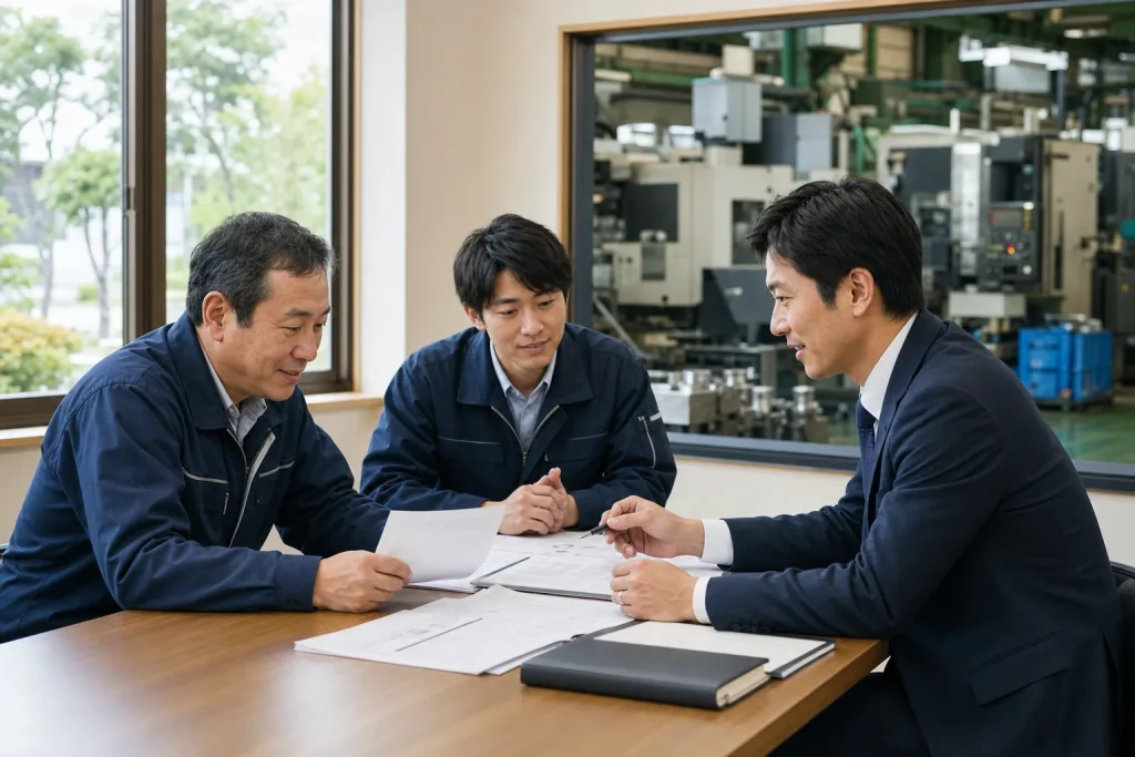 高崎周辺の製造業で後継者不在に備えM&Aと事業承継を相談する経営者と担当者