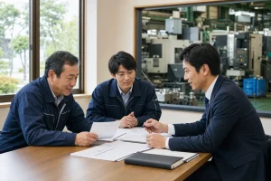 高崎周辺の製造業で後継者不在に備えM&Aと事業承継を相談する経営者と担当者